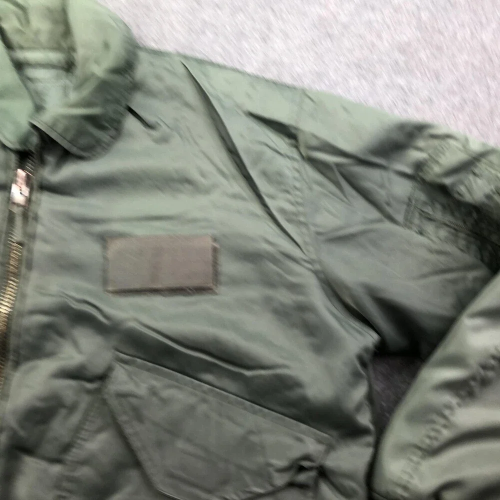 Military Jacket Mens Large Green Nylon Bomber Full Zip Insulated Army Pockets